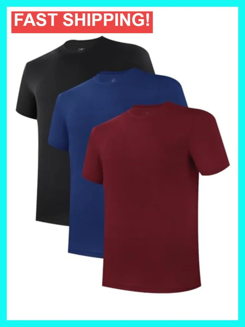 3-Pack Mens Moisture Wicking Undershirts Soft Stretchy Crew Neck Tees
